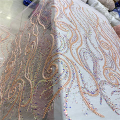 Luxury Sequin Lace French Net Embroidery Tulle Beaded Fabric-D3E4F