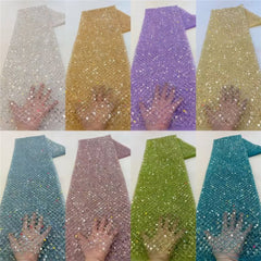Luxury Sequins Lace French Net Embroidery Tulle Fabric-A1B2C