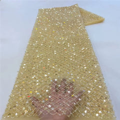 Luxury Sequins Lace French Net Embroidery Tulle Fabric-A1B2C
