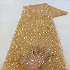 Luxury Sequins Lace French Net Embroidery Tulle Fabric-A1B2C