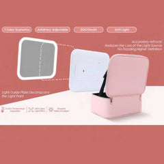 Cosmetic Travel Case with Adjustable LED Mirror and Dividers