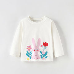Malwee Toddler Long-Sleeve T-Shirt with Adorable Bunny and Colorful Flowers