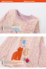 Malwee Toddler Long-Sleeve T-Shirt with Cat, Gifts, and Number 6 Applique