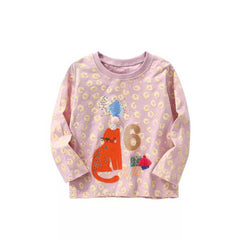 Malwee Toddler Long-Sleeve T-Shirt with Cat, Gifts, and Number 6 Applique