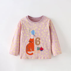 Malwee Toddler Long-Sleeve T-Shirt with Cat, Gifts, and Number 6 Applique