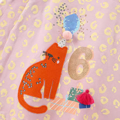 Malwee Toddler Long-Sleeve T-Shirt with Cat, Gifts, and Number 6 Applique