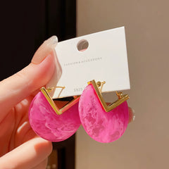 Marbled Resin Geometric V-Shape Drop Earrings