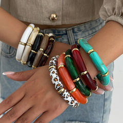 Marbled Resin Tube Bead Stretch Bracelet