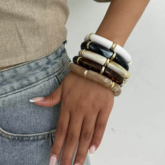 Marbled Resin Tube Bead Stretch Bracelet