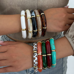 Marbled Resin Tube Bead Stretch Bracelet