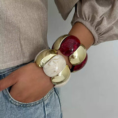 Marbled Resin and Polished Metal Stretch Bracelet