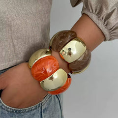 Marbled Resin and Polished Metal Stretch Bracelet