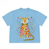 Men's Graphic Tee with Psychedelic Tiger and Floral Design