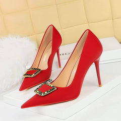Metal Buckle Detail Suede Court Heels