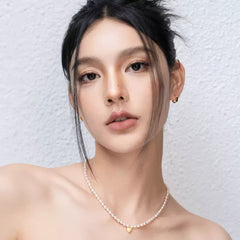 Minimalist Pearl Necklace with Gold Heart Charm