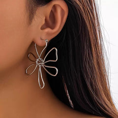 Minimalist Wire Flower Drop Hoop Earrings