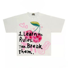 Motivational Graphic Tee with Cherry and Graffiti Print