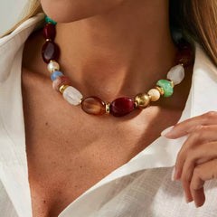 Multi-Color Irregular Resin Bead Statement Necklace