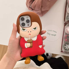 Novelty 3D Cartoon Girl iPhone Case with Stand
