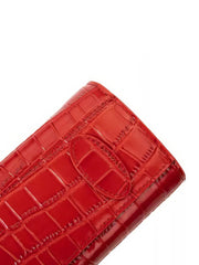 Red Crocodile Embossed Leather Small Structured Bag