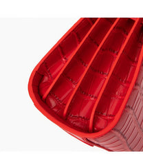 Red Crocodile Embossed Leather Small Structured Bag
