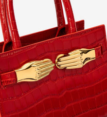 Red Crocodile Embossed Leather Small Structured Bag