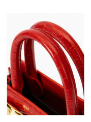 Red Crocodile Embossed Leather Small Structured Bag