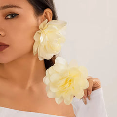 Oversized Fabric Flower Stud Earrings