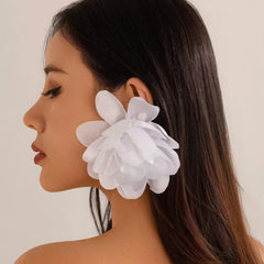 Oversized Fabric Flower Stud Earrings
