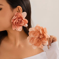 Oversized Fabric Flower Stud Earrings