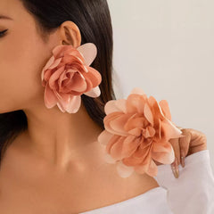 Oversized Fabric Flower Stud Earrings