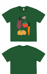 Oversized Graphic T-Shirt with Vegetables and Food Print