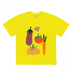 Oversized Graphic T-Shirt with Vegetables and Food Print