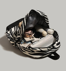 Patterned Animal Print Schoolbag with Cute Plush Bear Accent