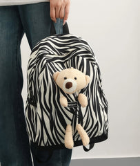 Patterned Animal Print Schoolbag with Cute Plush Bear Accent