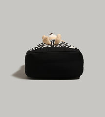 Patterned Animal Print Schoolbag with Cute Plush Bear Accent