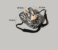 Patterned Animal Print Schoolbag with Cute Plush Bear Accent