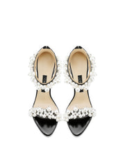 Pearl Decor Open Toe Ankle Strap Heels