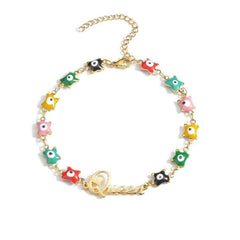 Handmade Stainless Steel Bracelet: Personalized Name with Oil Blue Eyes Letter Charm