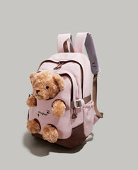 Pink and Brown Bear Peek-a-Boo Plush Pocket Schoolbag