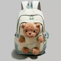 Pink and Brown Bear Peek-a-Boo Plush Pocket Schoolbag