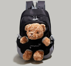 Pink and Brown Bear Peek-a-Boo Plush Pocket Schoolbag