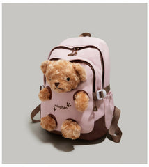 Pink and Brown Bear Peek-a-Boo Plush Pocket Schoolbag
