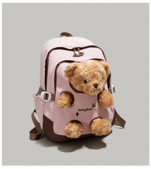 Pink and Brown Bear Peek-a-Boo Plush Pocket Schoolbag