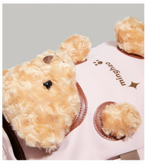 Pink and Brown Bear Peek-a-Boo Plush Pocket Schoolbag