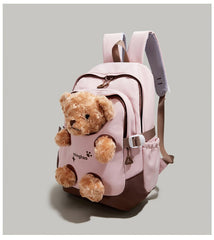 Pink and Brown Bear Peek-a-Boo Plush Pocket Schoolbag