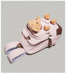 Pink and Brown Bear Peek-a-Boo Plush Pocket Schoolbag