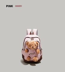 Pink and Brown Bear Peek-a-Boo Plush Pocket Schoolbag