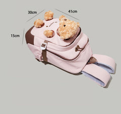 Pink and Brown Bear Peek-a-Boo Plush Pocket Schoolbag