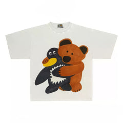 Playful Bear and Duck Graphic Tee with Abstract Print
